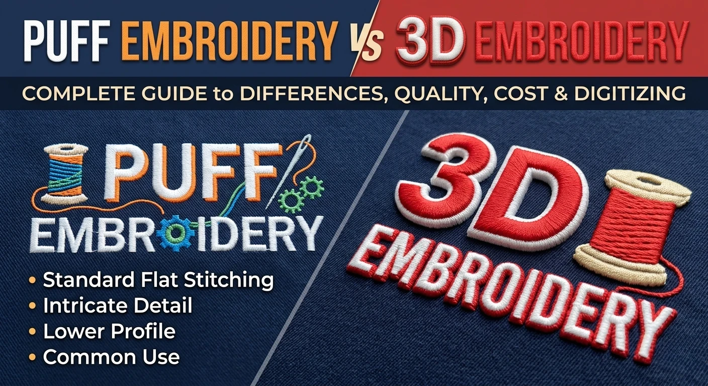 Puff Embroidery vs 3D Embroidery: Complete Guide to Differences, Quality, Cost & Digitizing
